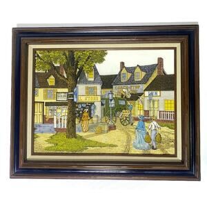 H Hargrove General Store Serigraph on Canvas Framed Coach Stop 21 x 17